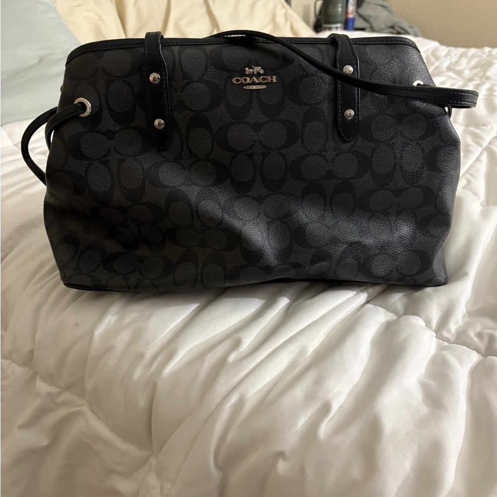 Coach Dark Gray Signature Shoulder Bag & matching wallet